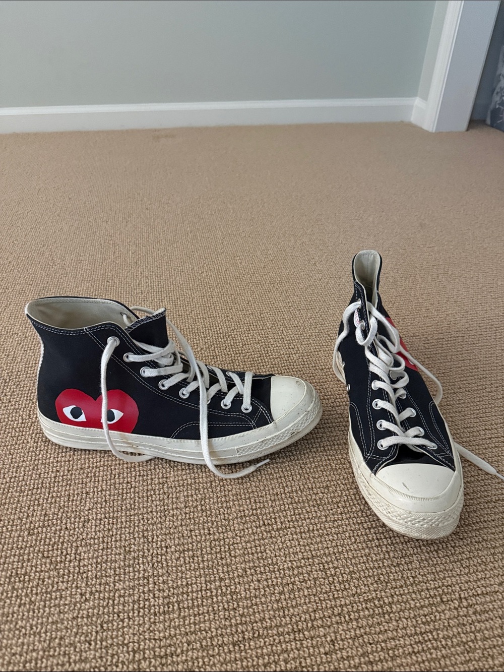 Comme des Garcons PLAY Kids Black High-Top Sneakers with Red Heart